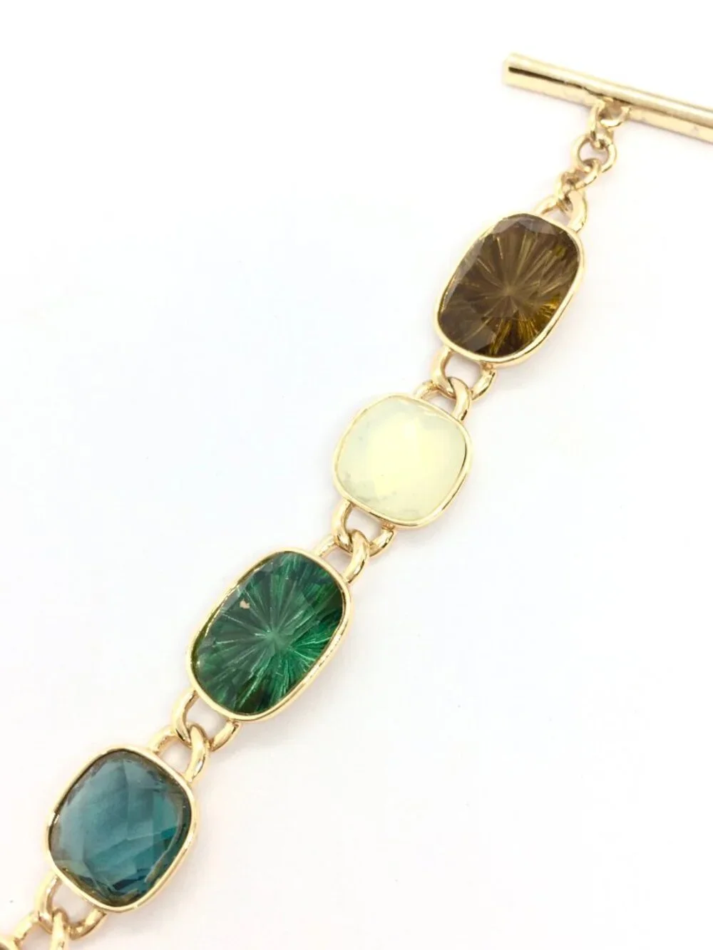 VINTAGE ANNE KLEIN Bracelet Green Brown Opaline Toggle Gold Tone
