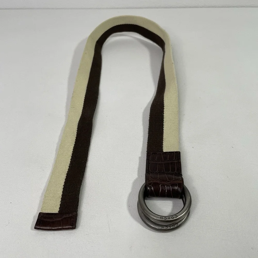 Coach Belt Leather & Canvas D-Ring Style Brown Beige 33