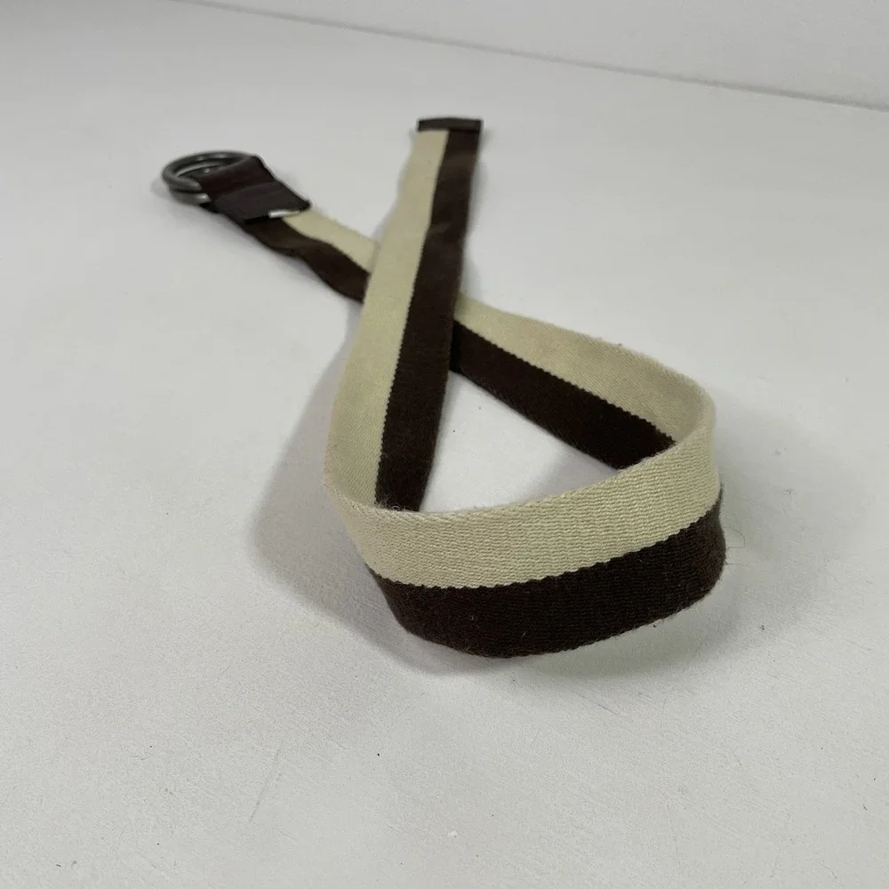 Coach Belt Leather & Canvas D-Ring Style Brown Beige 33
