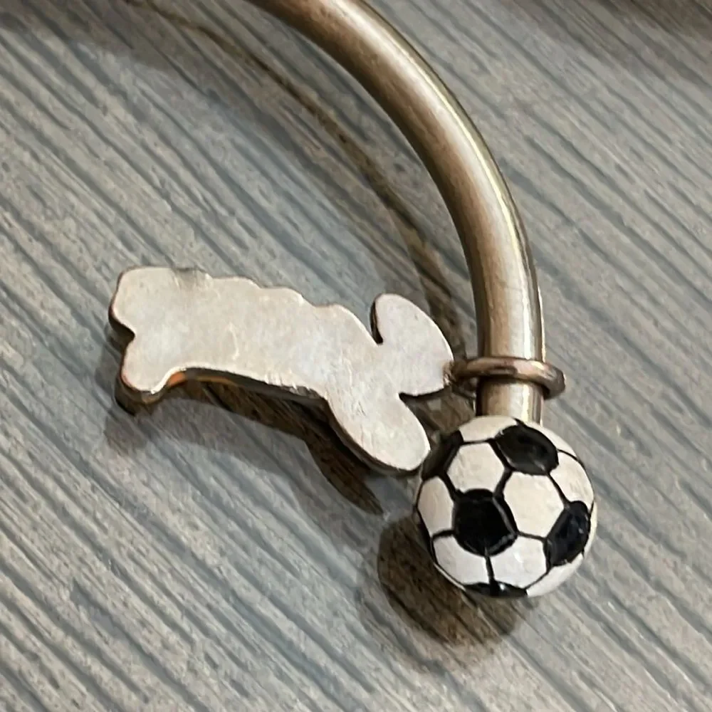 Soccer Charm Bracelet Soccer Ball Ends  Circular Barbell Cuff Bracelet