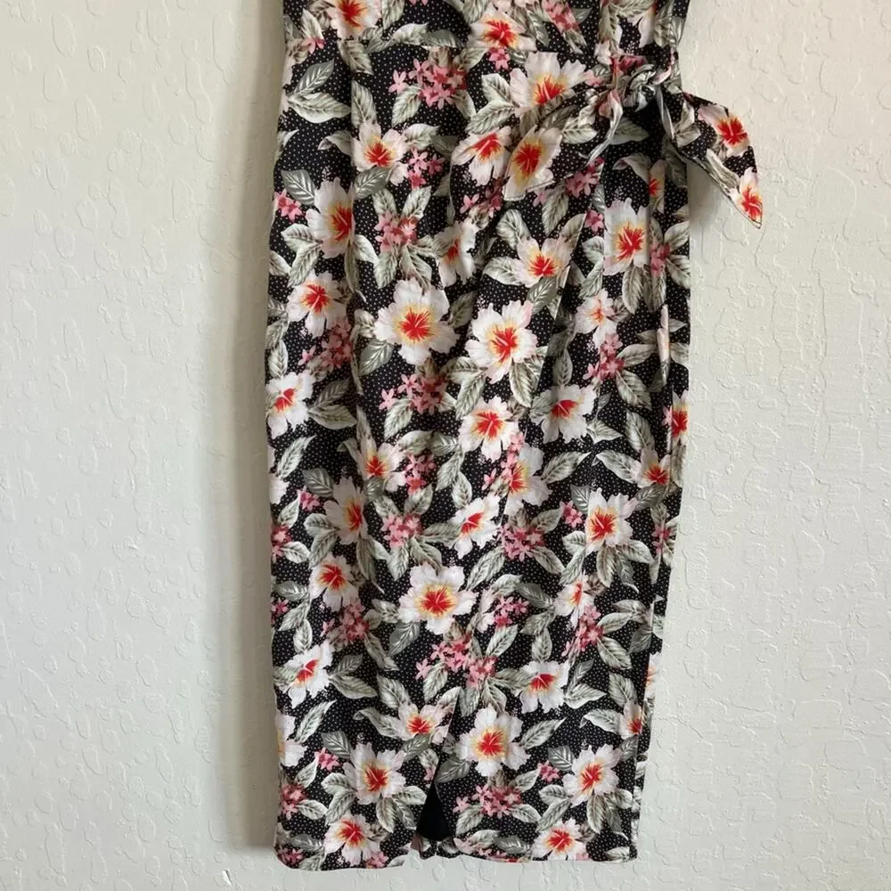 Rebecca Taylor Linen Cotton Kamea Floral Wrap Sleeveless Ruffle Midi Dress 6