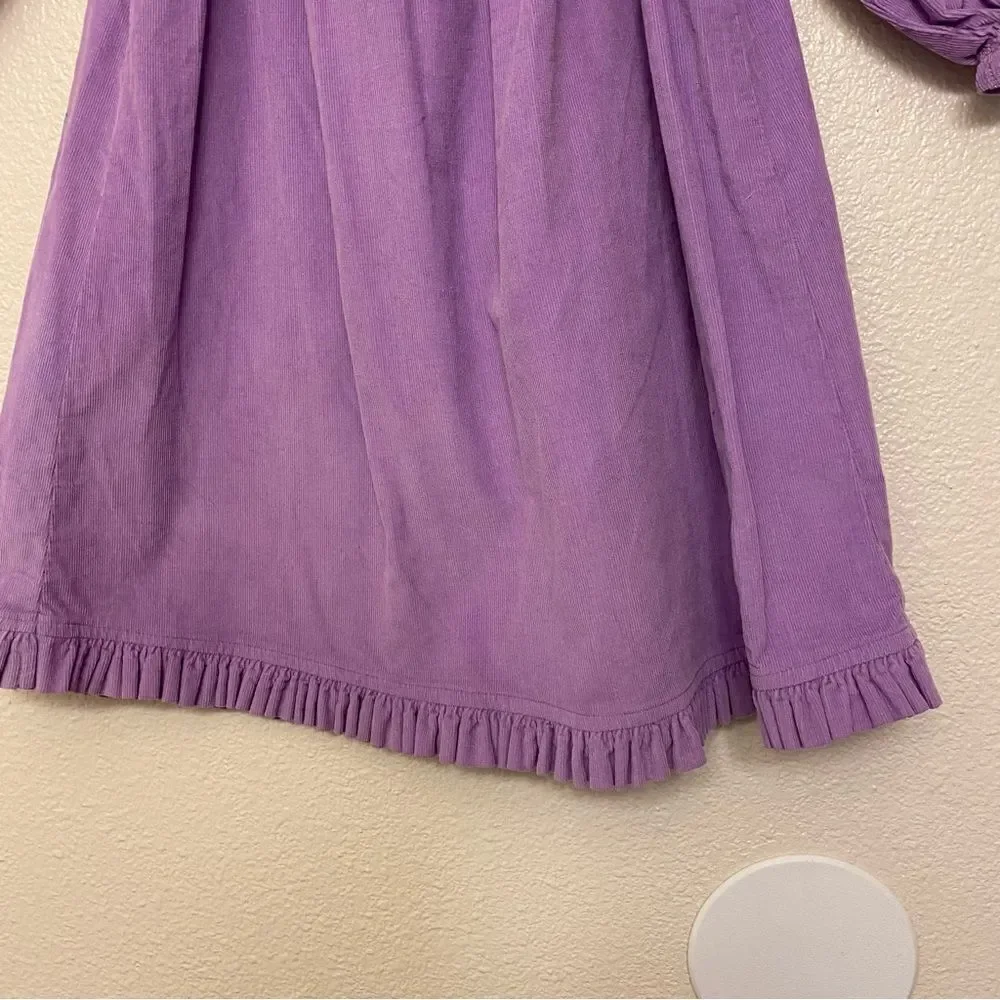 Red Beans cotton puff sleeve lavender oversized boho peasant courderoy dress 10
