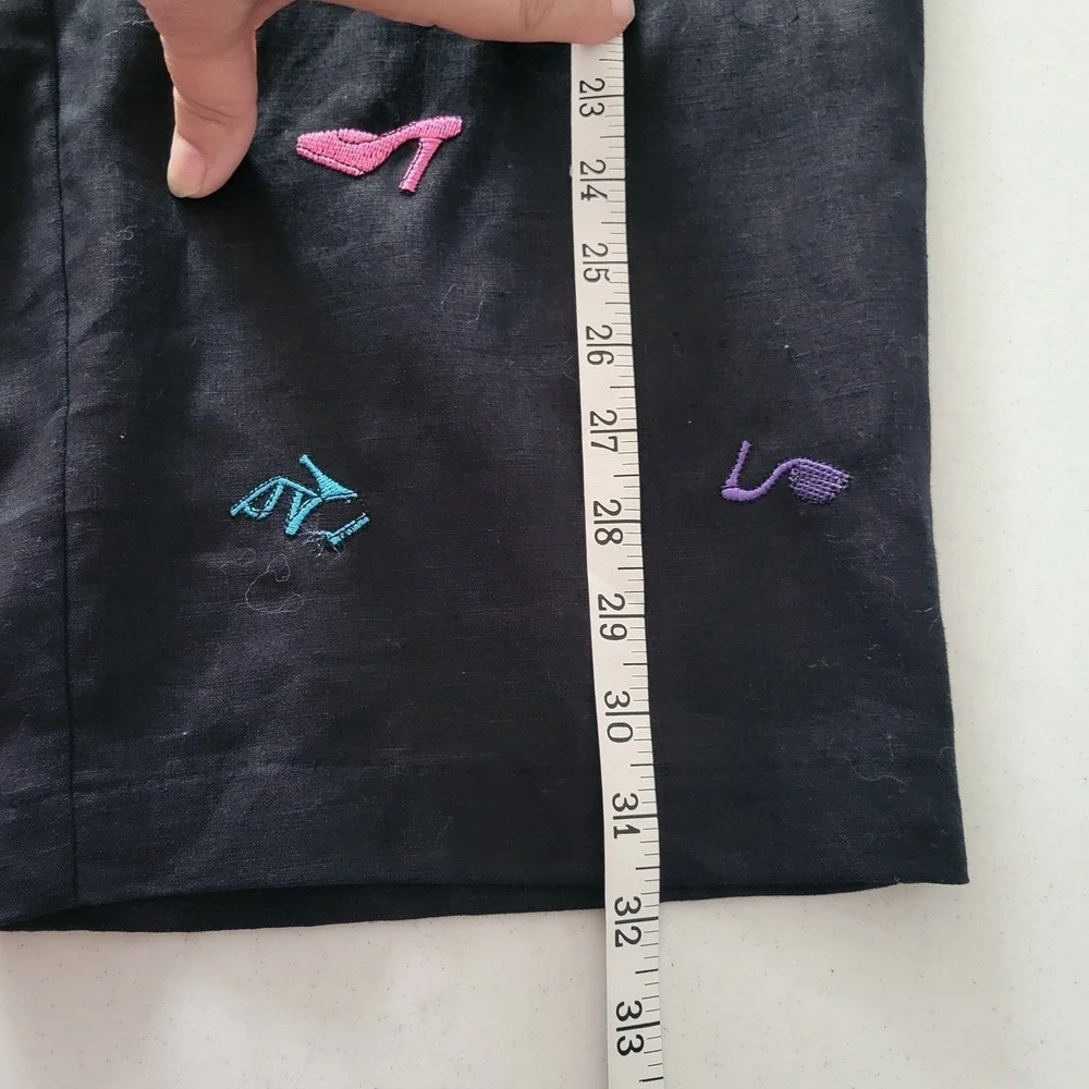 Signatures by Richard Malcolm Linen Pants Women 14P‎ Black Embroidered Heel Shoe