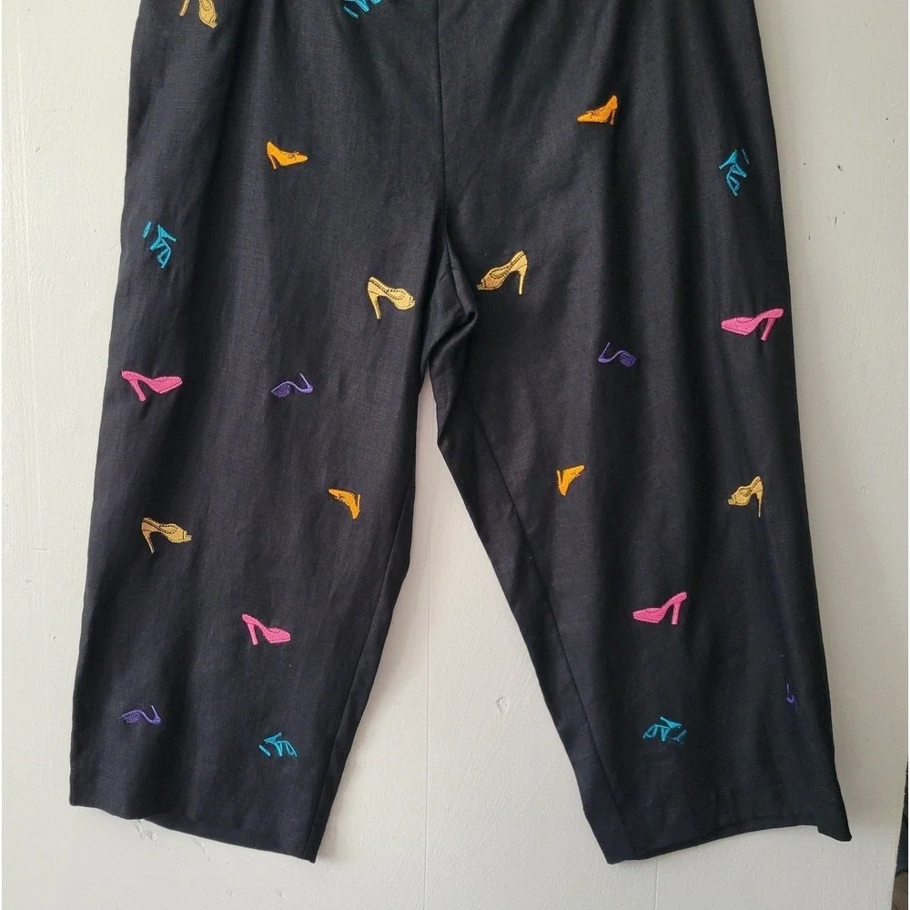 Signatures by Richard Malcolm Linen Pants Women 14P‎ Black Embroidered Heel Shoe