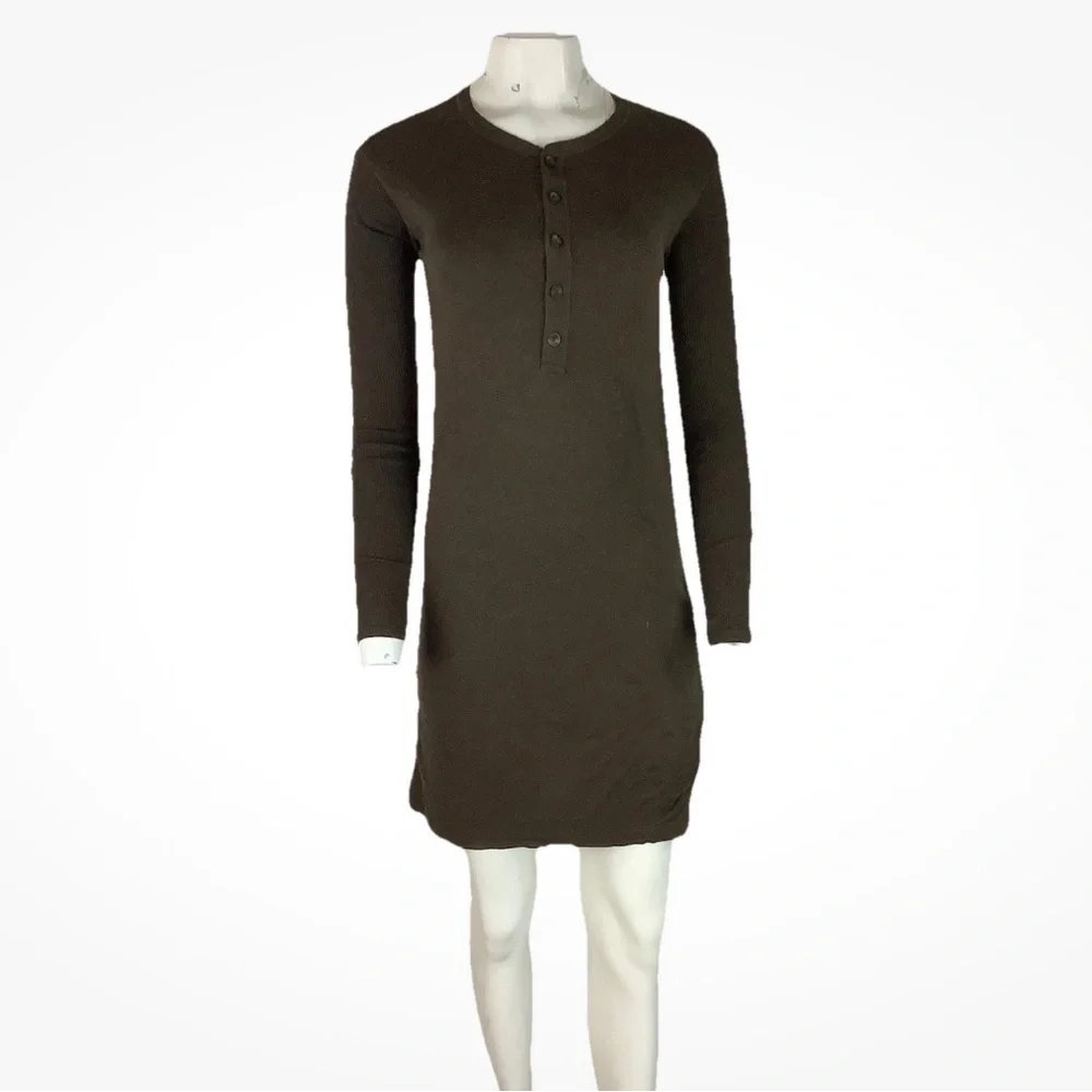 Ralph Lauren Blue Label Sz S Henley Neck Pullover Shirt Dress Brown Modal