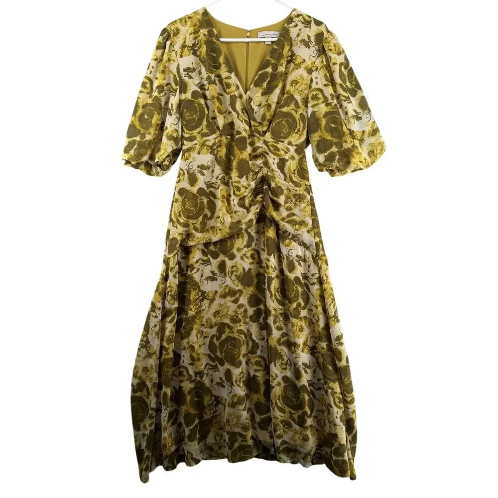 Chelsea 28 Forget Me Not Gathered Waist Midi Dress Womens S Green V‎ Neck