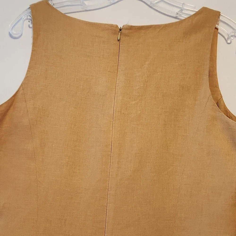 Lennie LNY New York Gold Linen Blend Lace-up Front Shift Dress Sz 12 Vintage