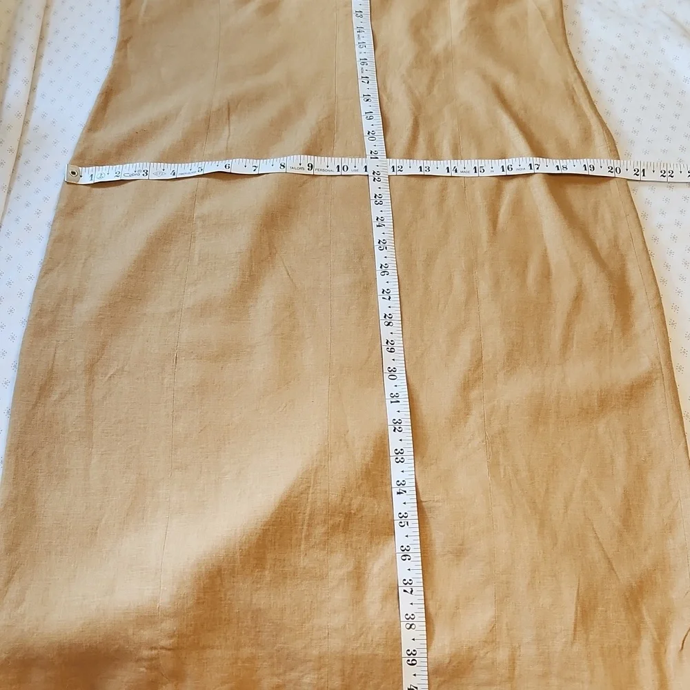 Lennie LNY New York Gold Linen Blend Lace-up Front Shift Dress Sz 12 Vintage