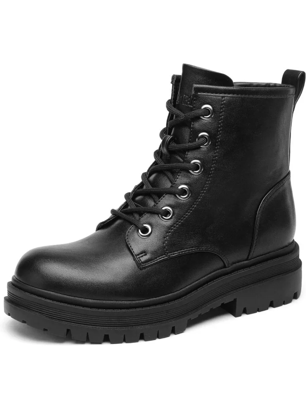 Women's Black Thermoplastic Lace Up Platform Side Zipper Lug Sole Ankle Booties