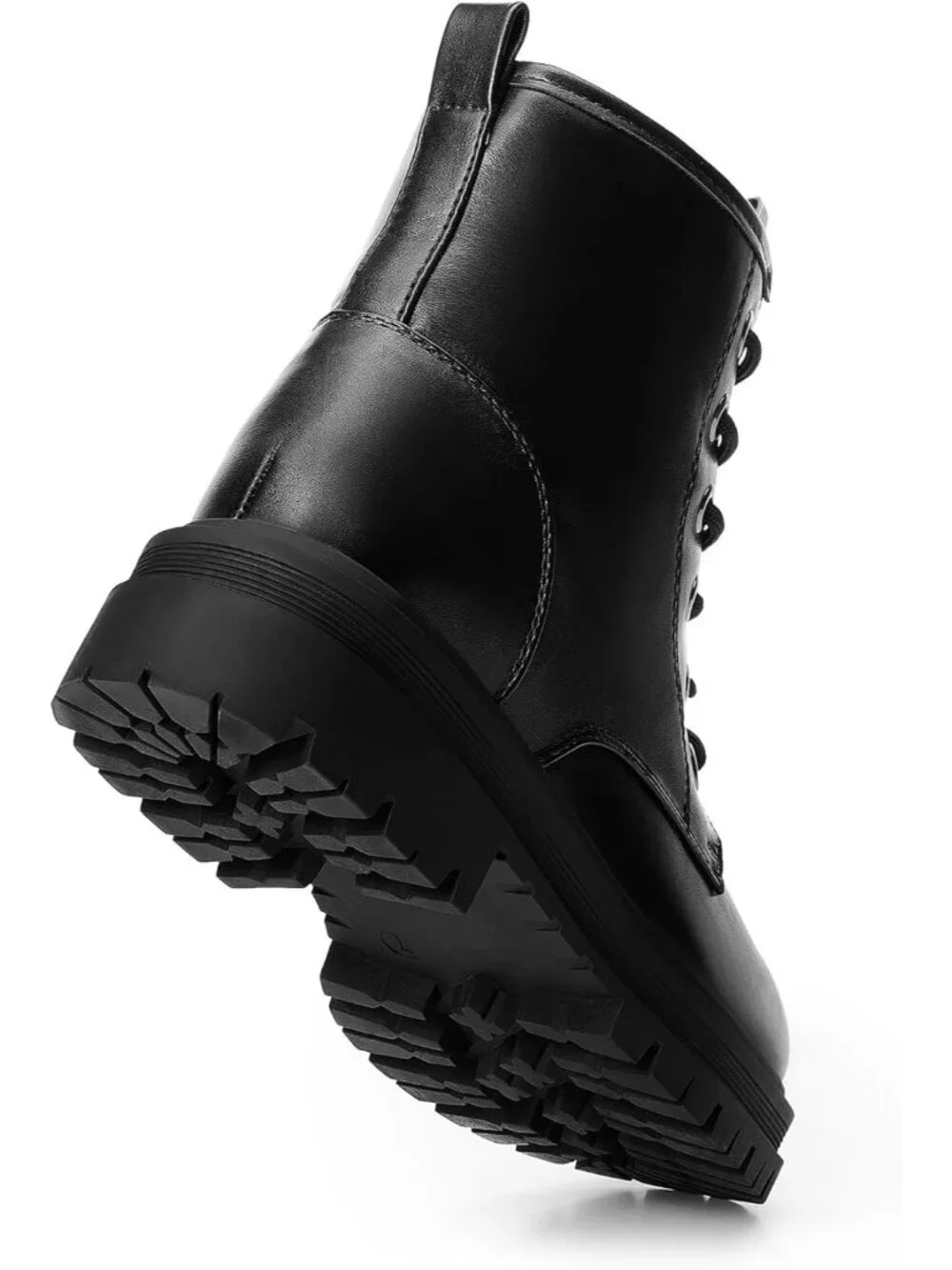 Women's Black Thermoplastic Lace Up Platform Side Zipper Lug Sole Ankle Booties