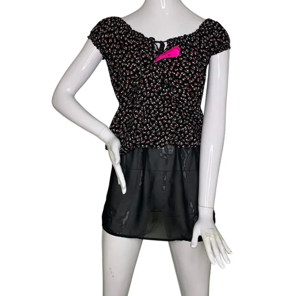 Forever 21 Mini Dress Short Sleeve Black Multicolor Floral Print Size S