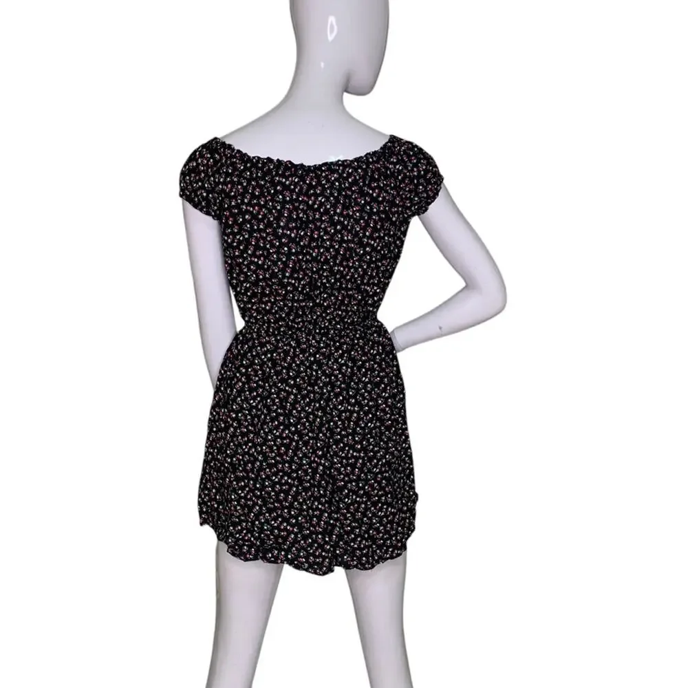 Forever 21 Mini Dress Short Sleeve Black Multicolor Floral Print Size S