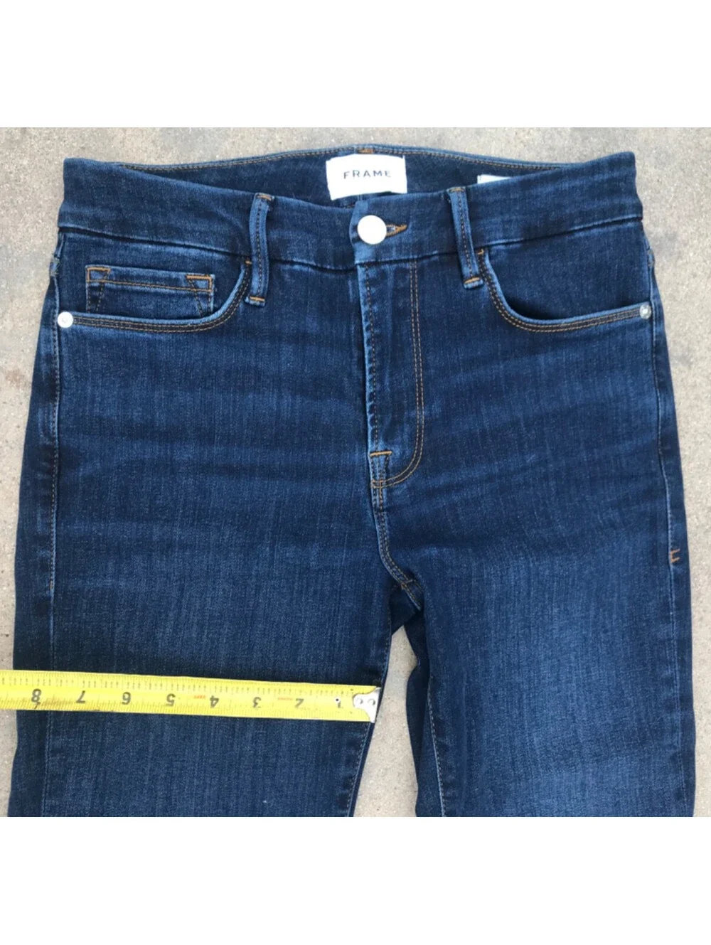 FRAME Le Crop Mini Boot Jeans Size 27 Dark Blue Denim Raw Cut Off Center Hem