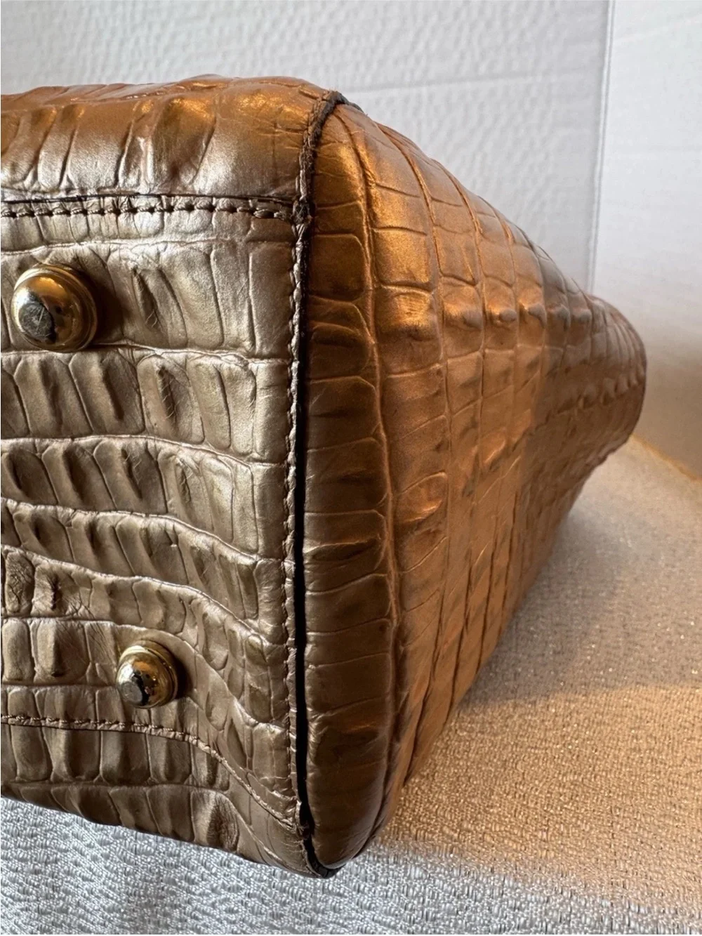 Brahmin Rose Gold Strada Croc-Embossed Metallic Bronze Tote with Wallet