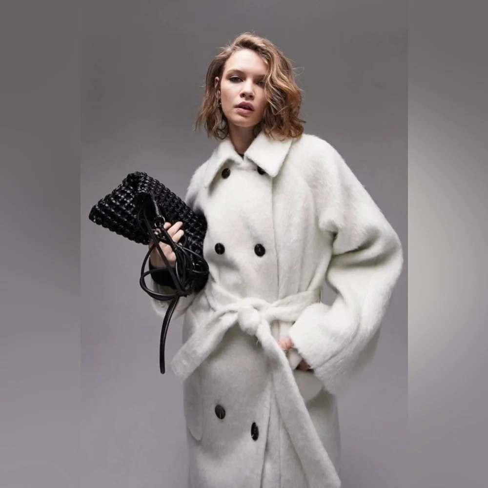 New Topshop Doubled-Breasted Trench – Size US 8 - Ivory