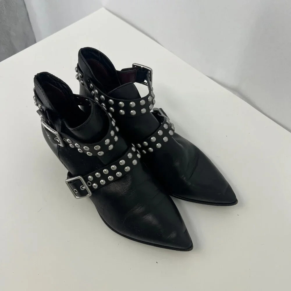 MARC BY MARC JACOBS CARROLL BLACK LEATHER STUDDED ANKLE BOOTIES EUR 39 US 9