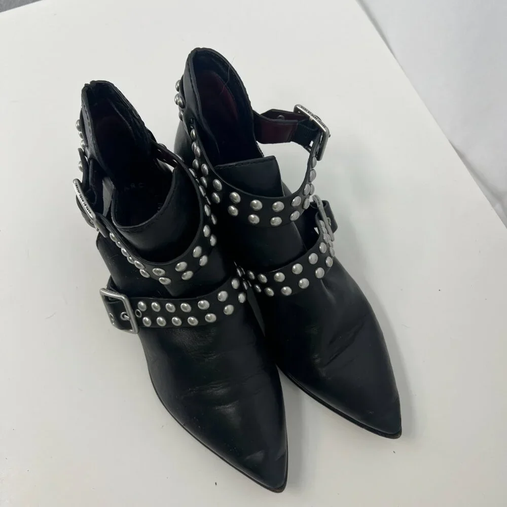 MARC BY MARC JACOBS CARROLL BLACK LEATHER STUDDED ANKLE BOOTIES EUR 39 US 9