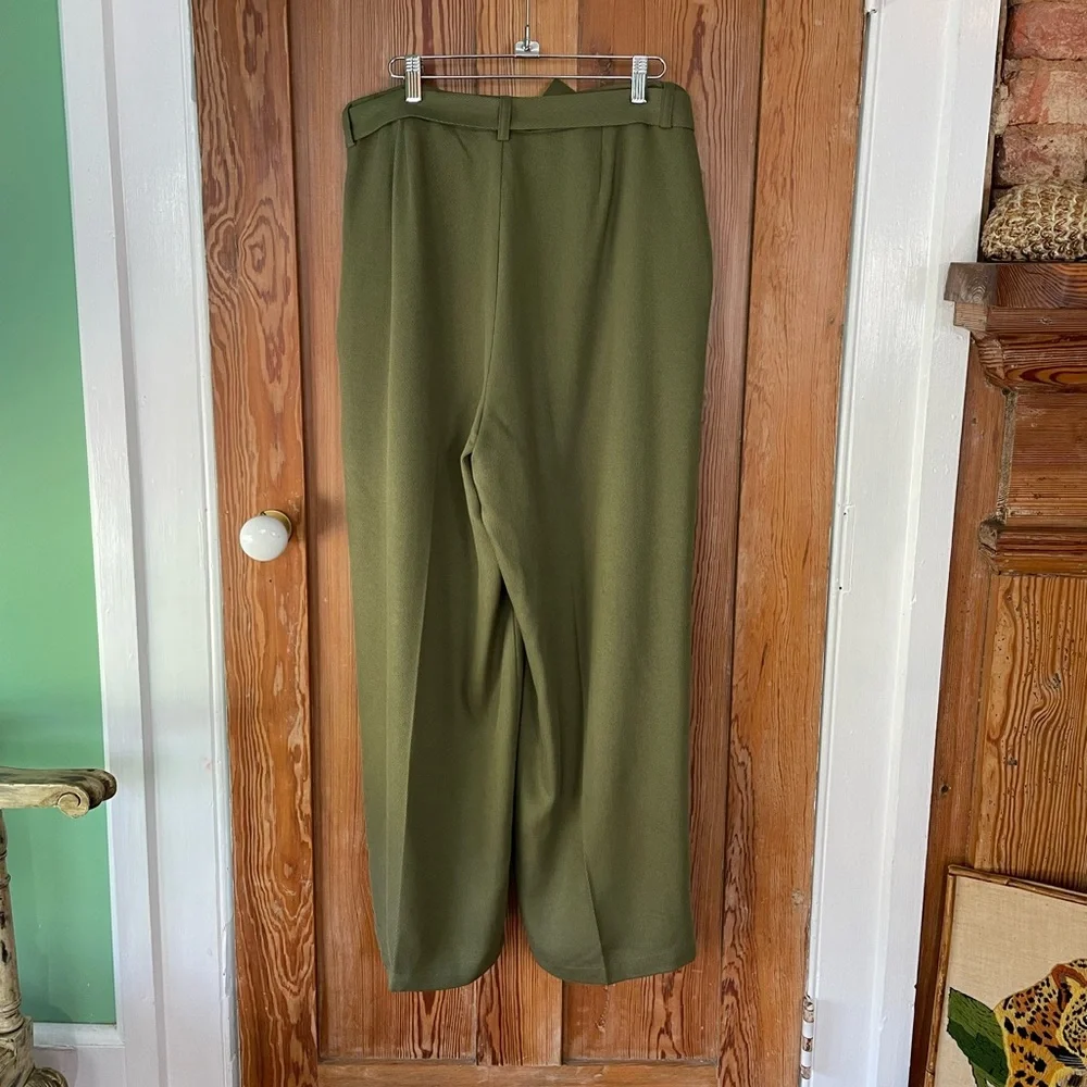 Eileen Fisher Heavy Tencel Twill Tie Waist Wide Leg Olive Pants - Sz 12💛🎀