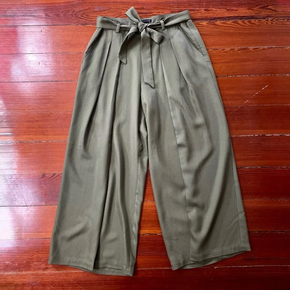 Eileen Fisher Heavy Tencel Twill Tie Waist Wide Leg Olive Pants - Sz 12💛🎀