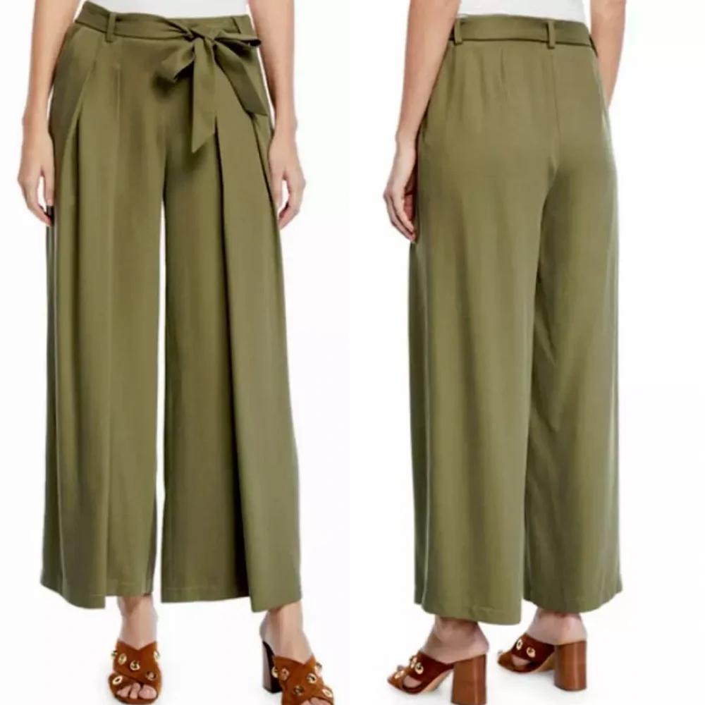 Eileen Fisher Heavy Tencel Twill Tie Waist Wide Leg Olive Pants - Sz 12💛🎀