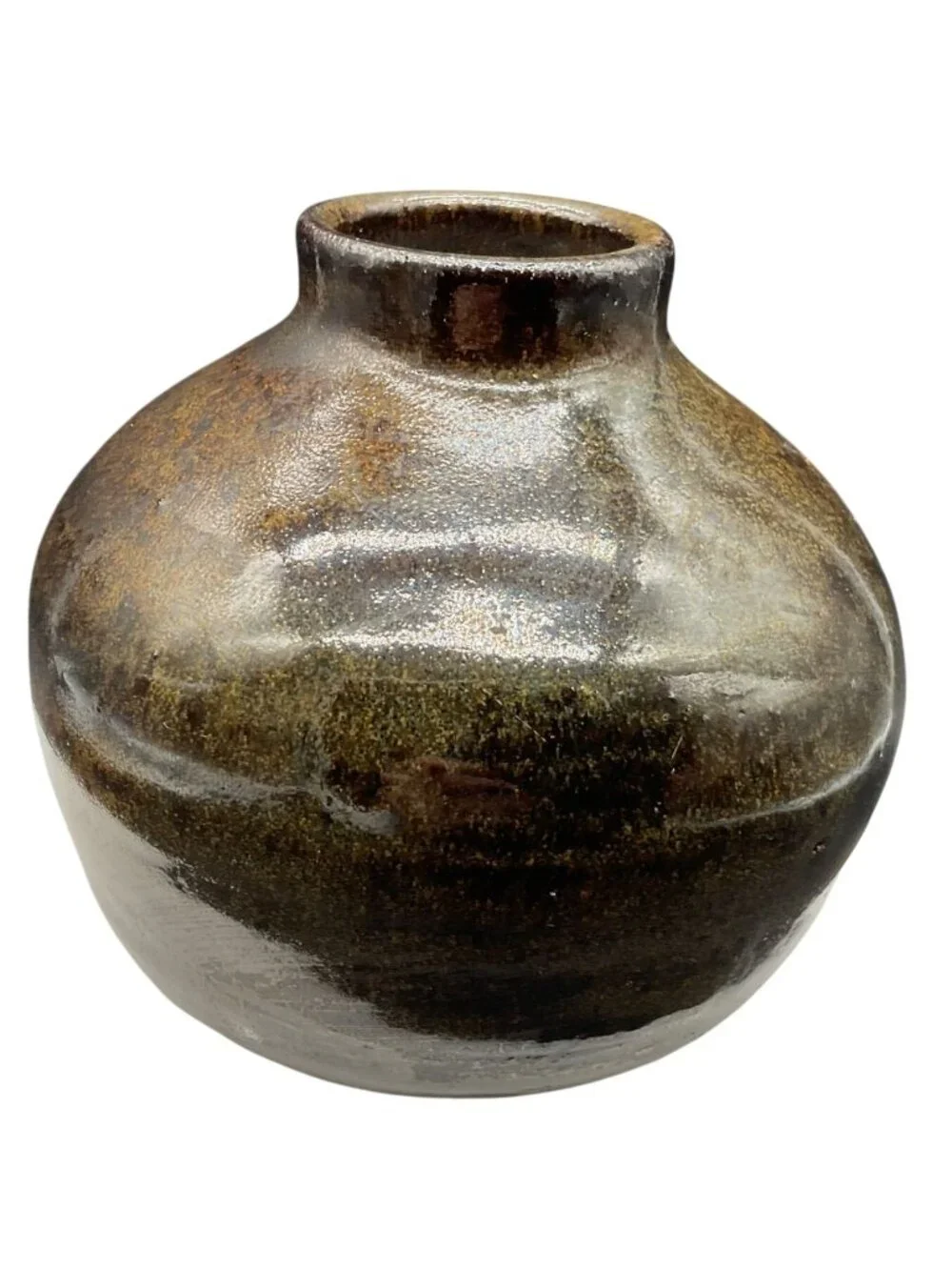 Handmade Ceramic Vase With Textured Brown Glaze Signed Base Rustic 4