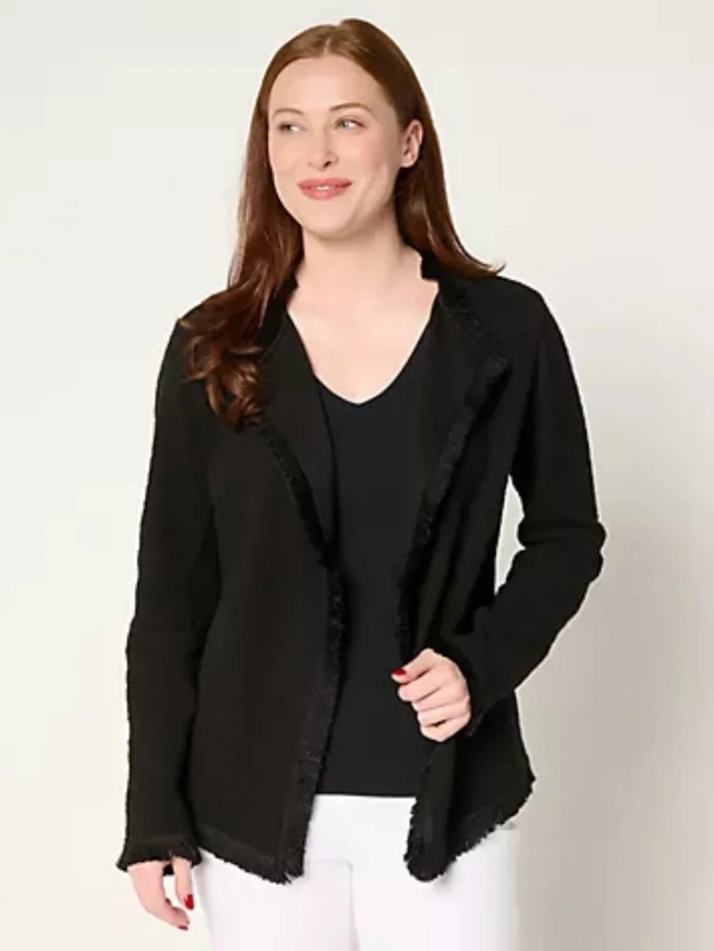 Belle by Kim Gravel Fringe Benefit Tweed Jacket, Black Sz 2X a698181