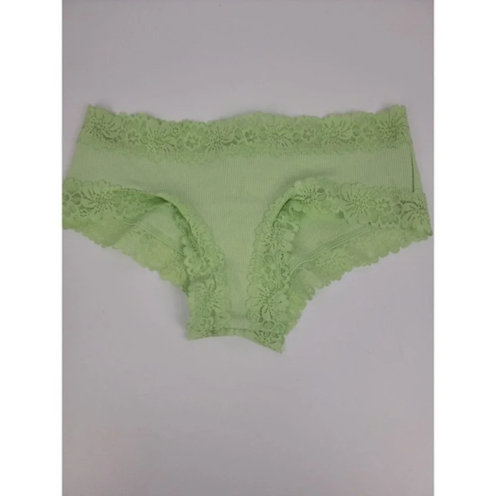 PINK Victoria's Secret Ribbed Lace Trim Cheeky Panty Mint Green XS NEW