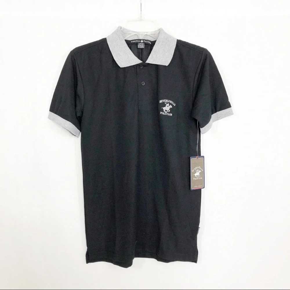 NEW Beverly Hills Polo Club Boys Polo Short Sleeve Shirt, Size Medium, Black