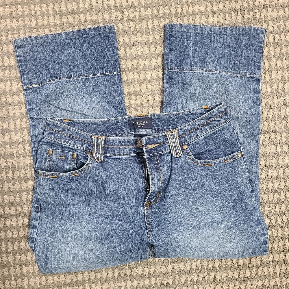 Sonoma Light Blue Flare Capri Jeans‎ Size 6p RAMIE COTTON POLY SPANDEX