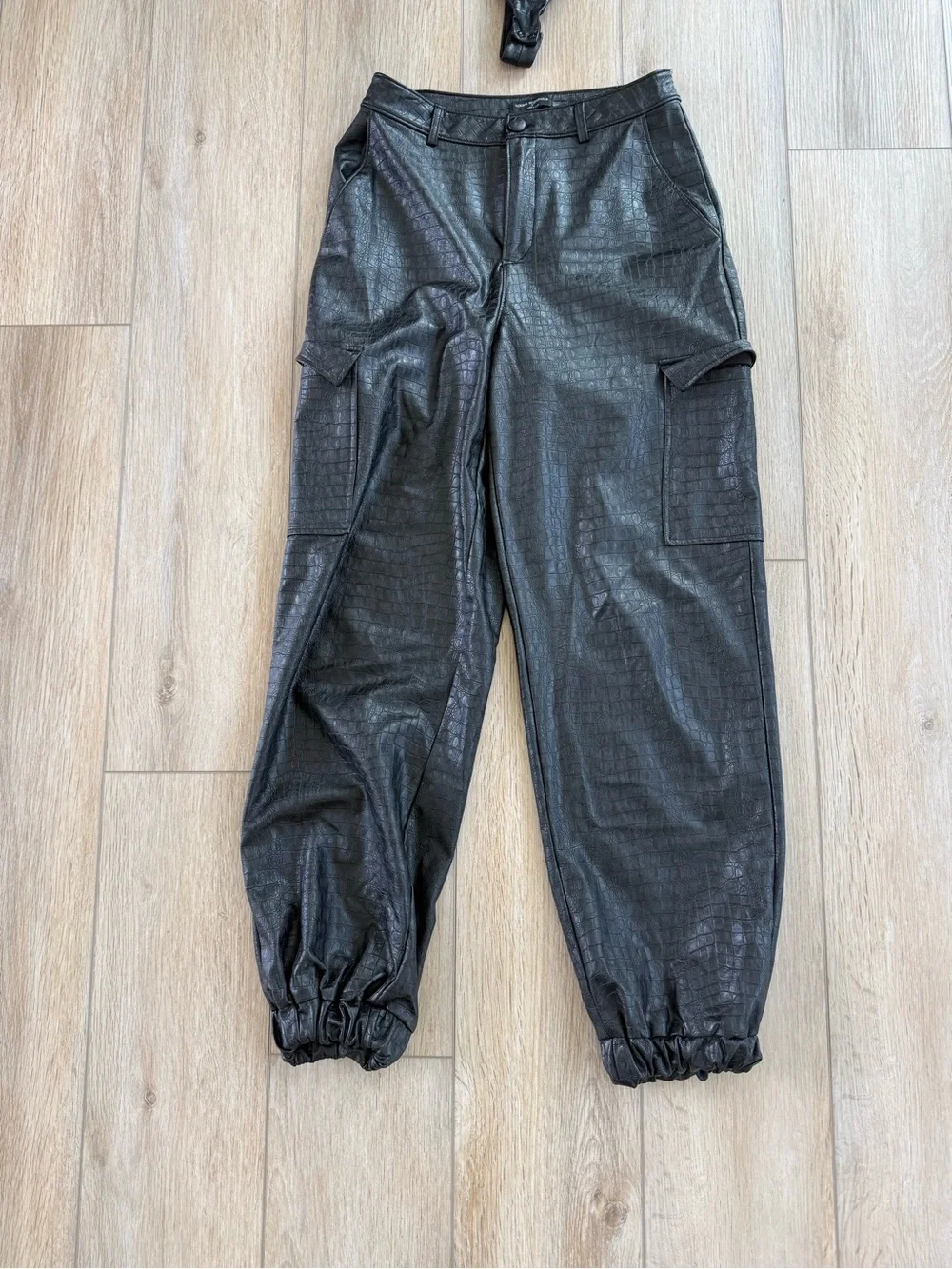 naked wardrobe Black Faux-Leather Cargo Jogger Pants & bodysuit