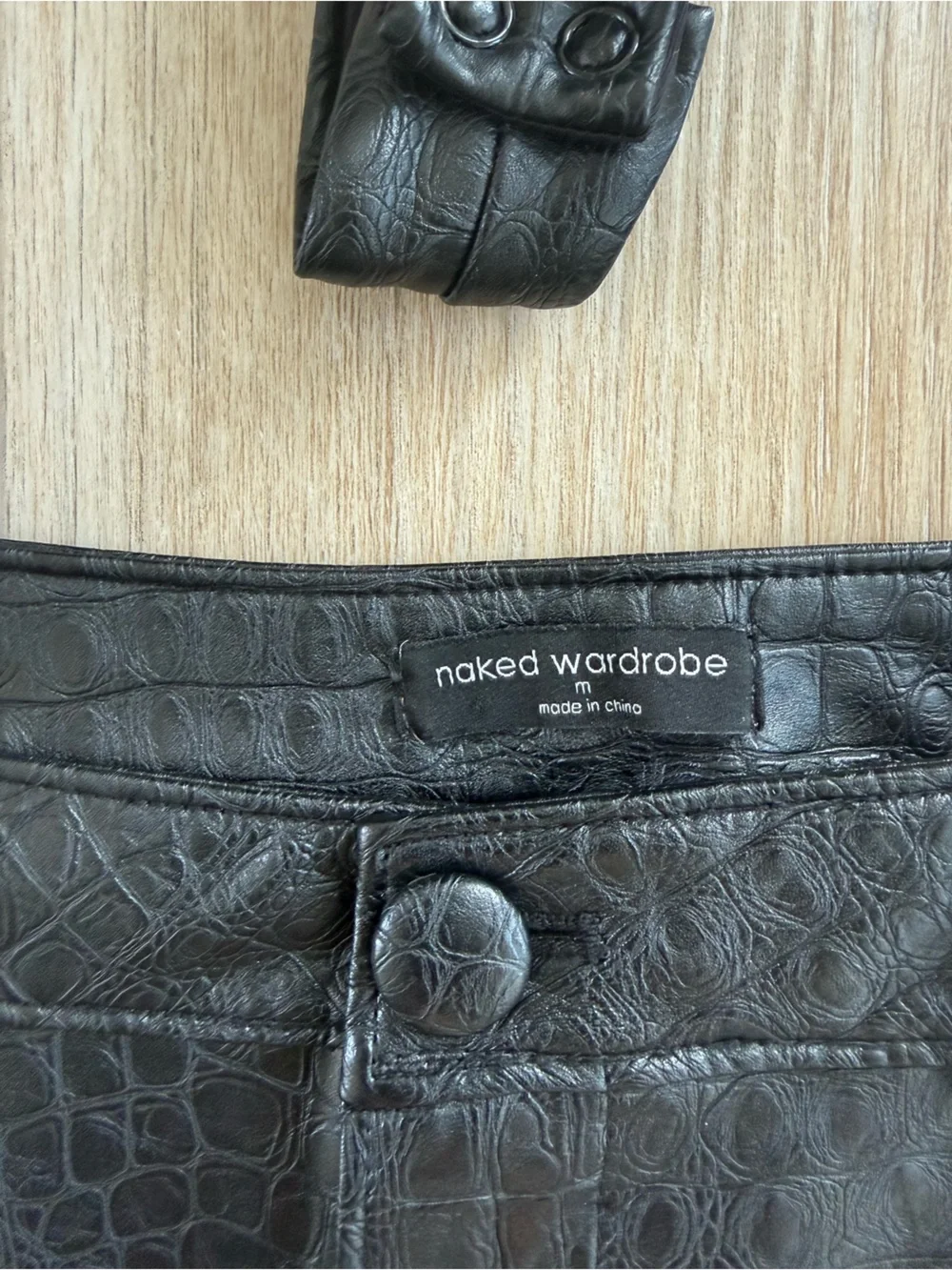 naked wardrobe Black Faux-Leather Cargo Jogger Pants & bodysuit