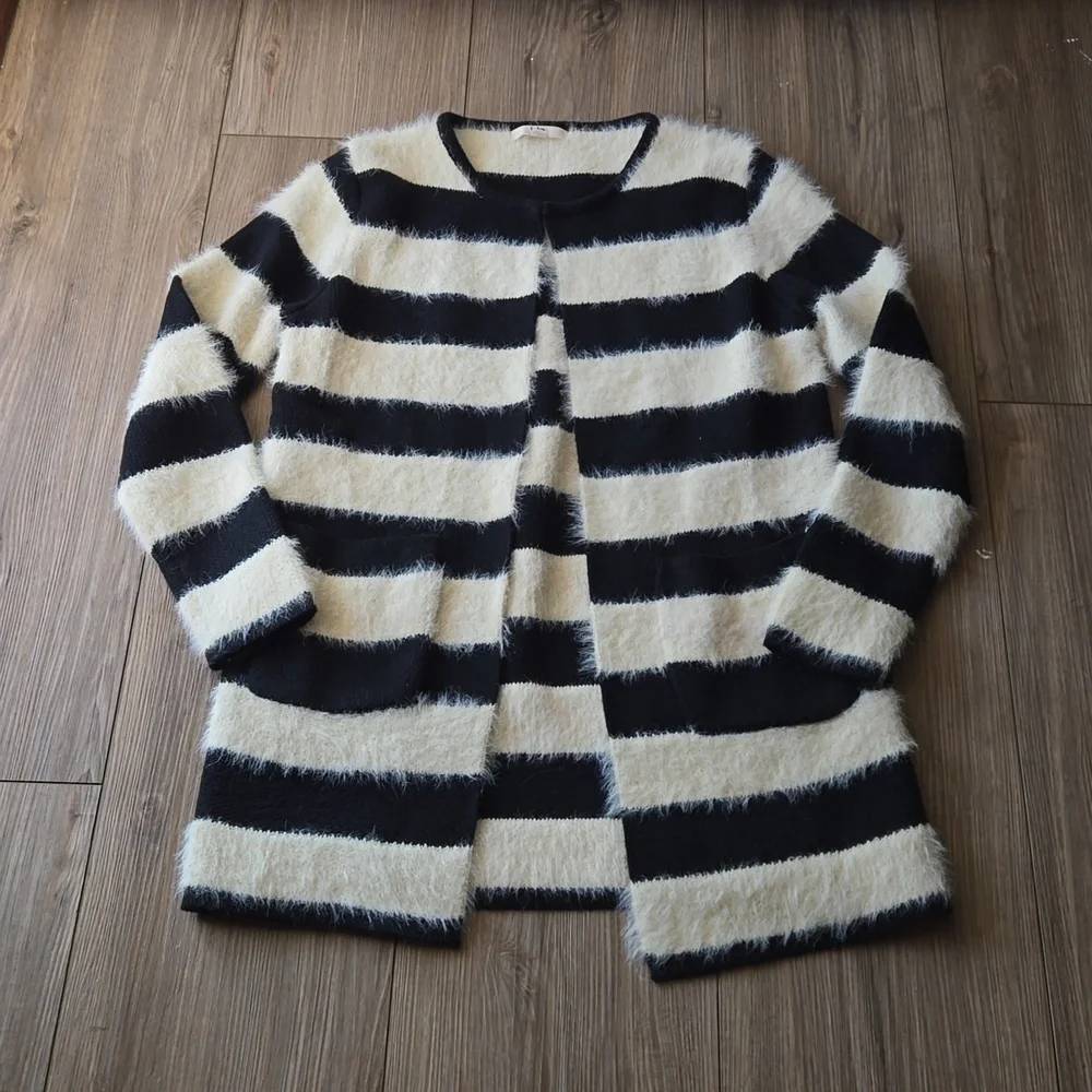 Ya Los Angeles Black and White Striped Cardigan