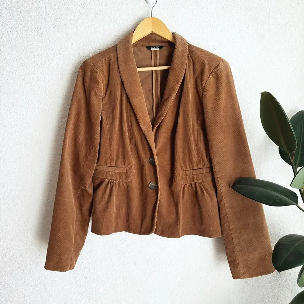 VTG J Crew Y2K Corduroy Blazer Jacket 8 Brown Preppy‎ Old Money 90s Academia