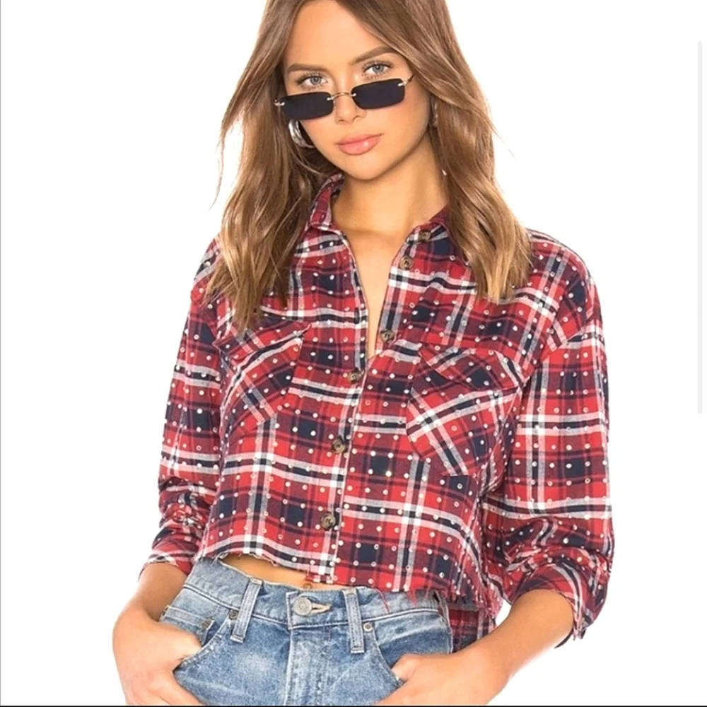 NWT Frankie B Rhinestone Jacket Plaid Flannel LA Streetwear RODEO FESTIVAL Rare