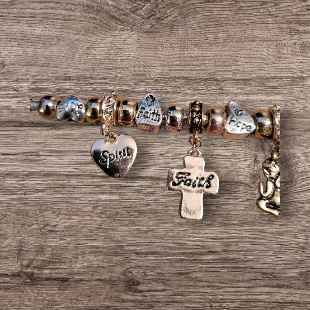 Vintage Style Faith Charm Bracelet, Gold Tone, Mid-weight, Approx. 8