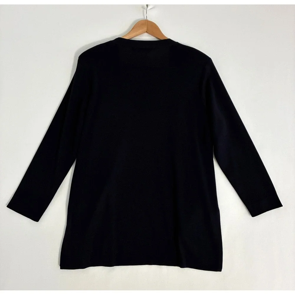 Exclusively Misook Open‎ Cardigan Womens M Slinky Knit Pockets Formal Minimalist