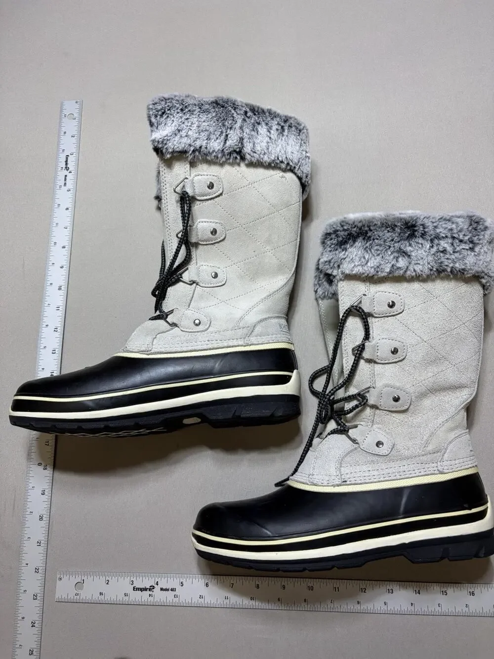 Khombu Emily Winter Snow Boots Womens Size 8 Gray Faux Fur Waterproof Duck Boots
