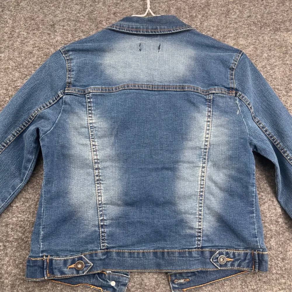 New Look Womens Medium Wash Distressed Stretch Denim Trucker Jacket Blue Size M