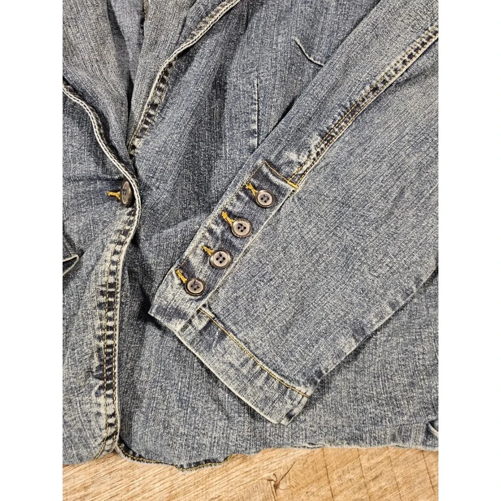 Mwah Jeans Womens Medium Wash Denim Blazer Jacket Blue Size 18/20 Stretch Button