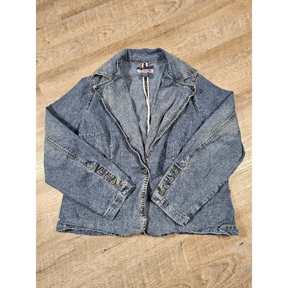 Mwah Jeans Womens Medium Wash Denim Blazer Jacket Blue Size 18/20 Stretch Button