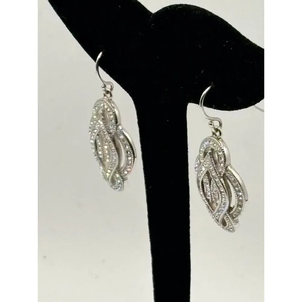 Sterling Silver CZ Fancy Flower‎ Dangle Earrings 6.9g
