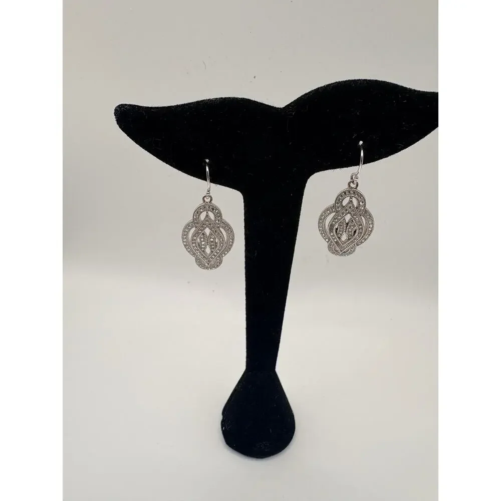 Sterling Silver CZ Fancy Flower‎ Dangle Earrings 6.9g