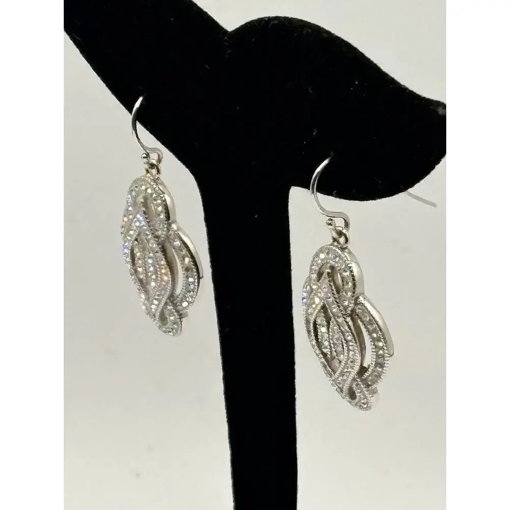 Sterling Silver CZ Fancy Flower‎ Dangle Earrings 6.9g