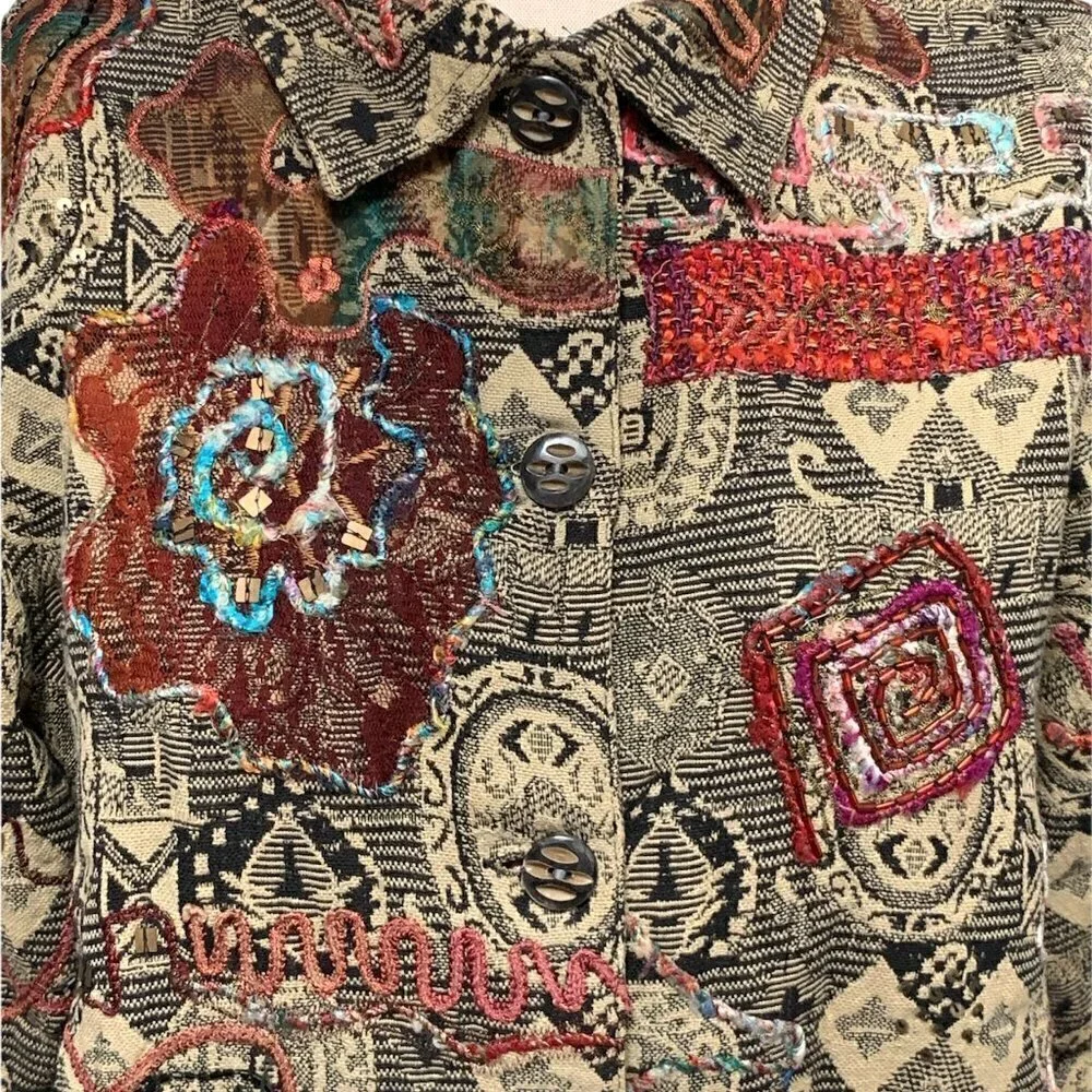 Coldwater Creek  BOHO Embroidered Tapestry Beaded‎ Jacket M Button Front 200H