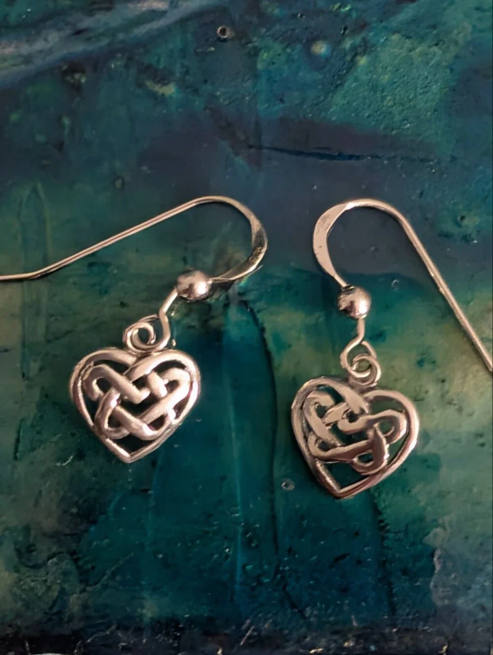 Sterling Silver Celtic Heart Drop Earrings - Silver