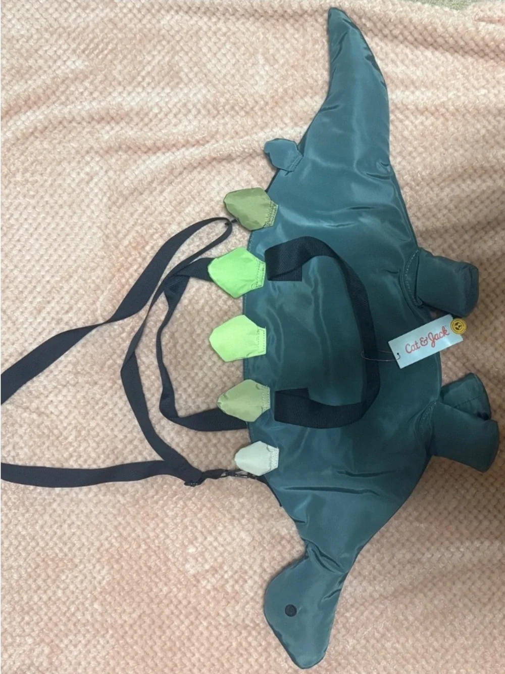 Cat & Jack Dinosaur Duffel Bag Green with Lime Greeen Spikes Removable Strap NWT