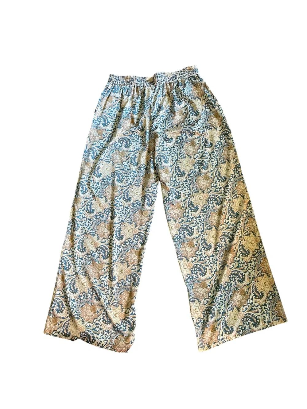 C50- DREW Blue and Tan Floral Wide-Leg Pants