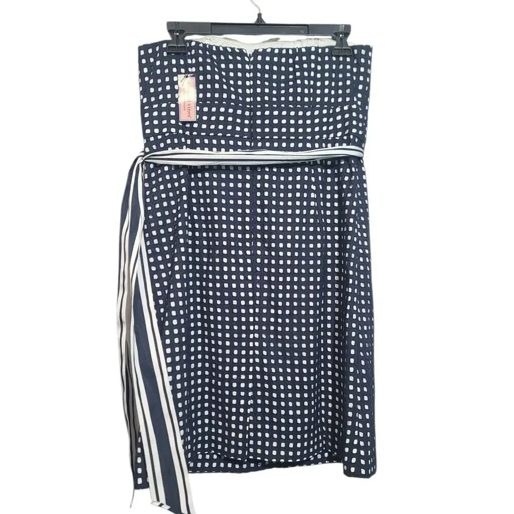 Vineyard Vines Carolyn Dress 6 NWT Navy Blue Eyelet Strapless Cotton