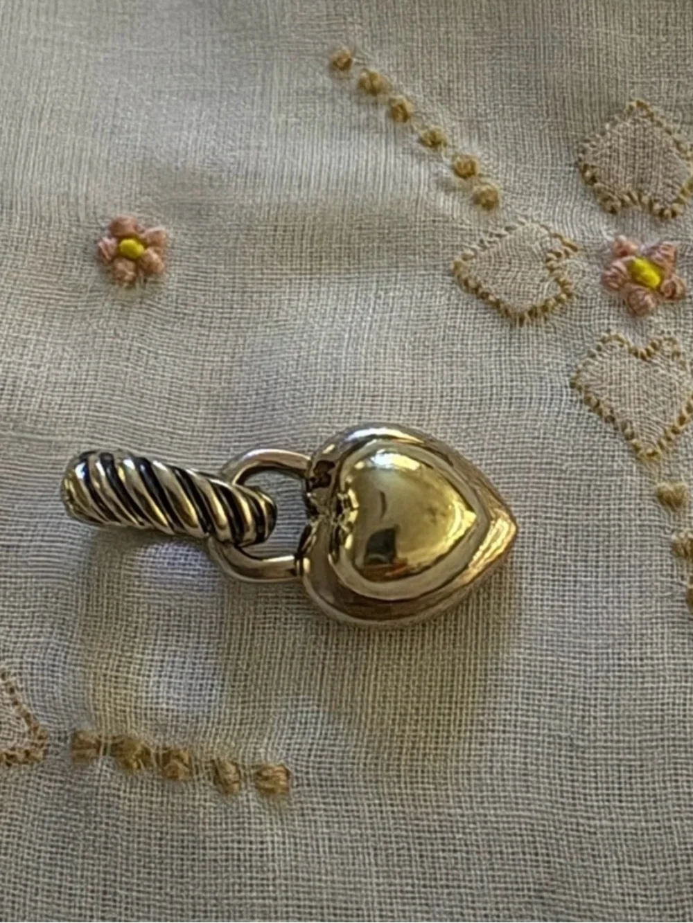 David Yurman Two-Tone Heart Charm Pendant in Silver and Gold