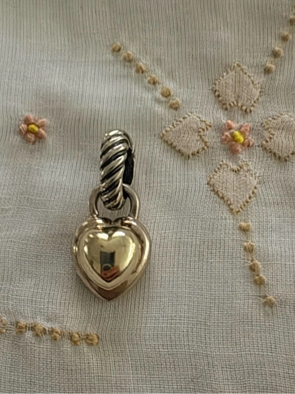 David Yurman Two-Tone Heart Charm Pendant in Silver and Gold